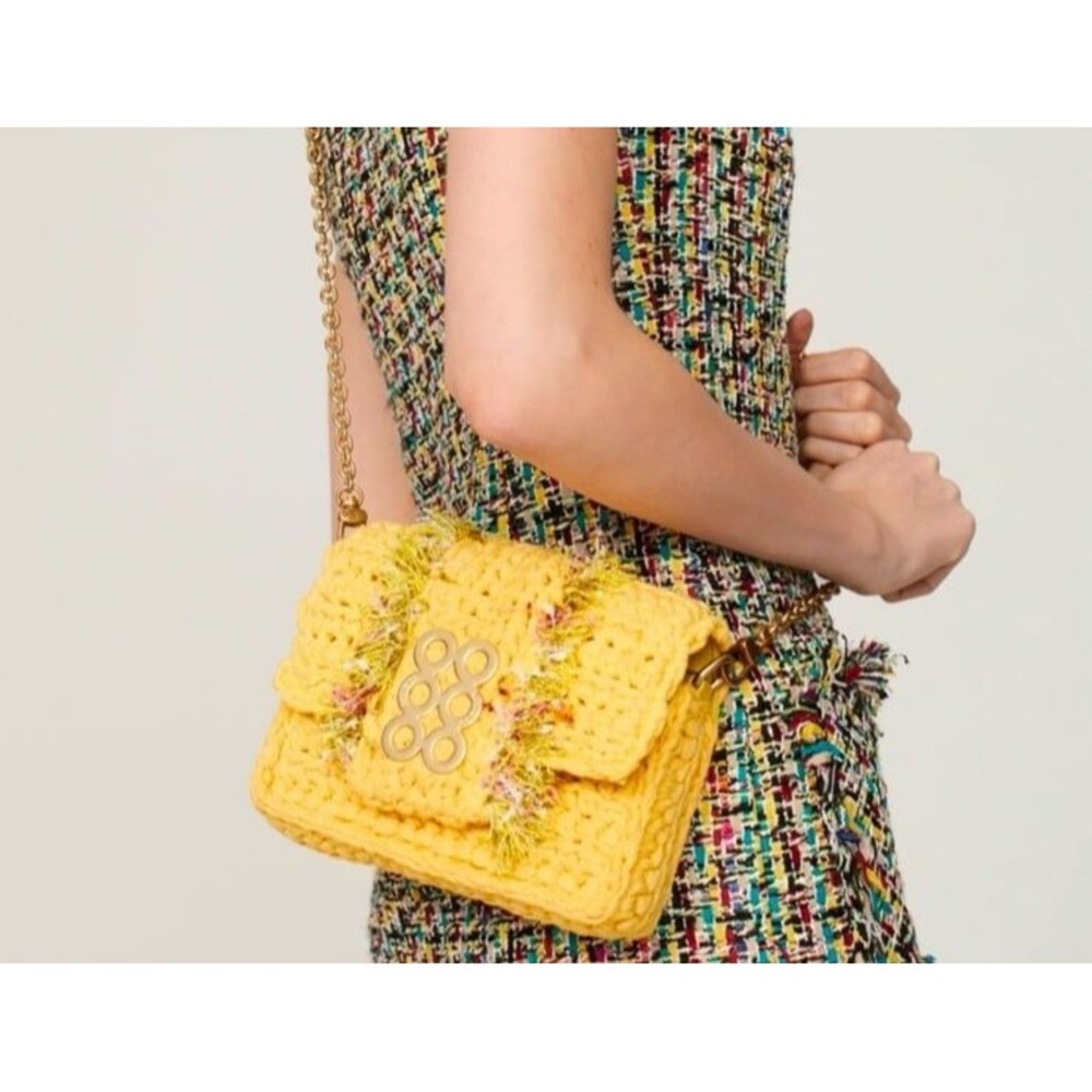 Yellow Ibiza Mini Bag Kooreloo crossbody purse hard structured tweed Org $391